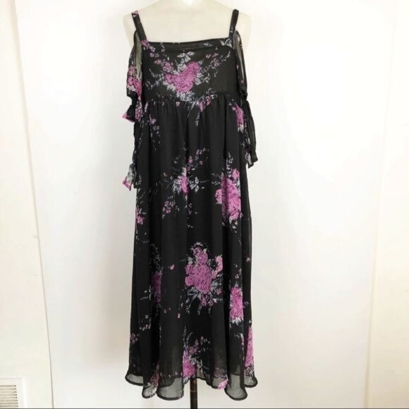 Free People Tied To You black Floral Tie Sleeve Dress XSmall - Picture 2 of 11
